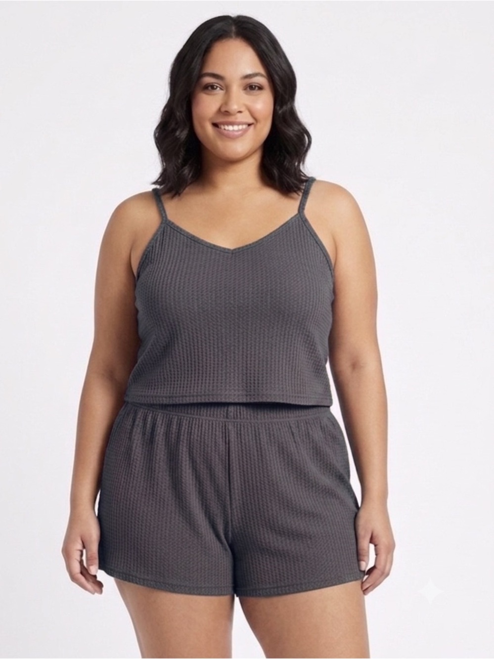 Women's Charcoal Grey Plus Size 2X Ribbed Cami & Shorts Sleep Set